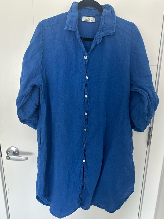 New Collection Tops - Italian Linen Tunic Button-Front in Royal Blue